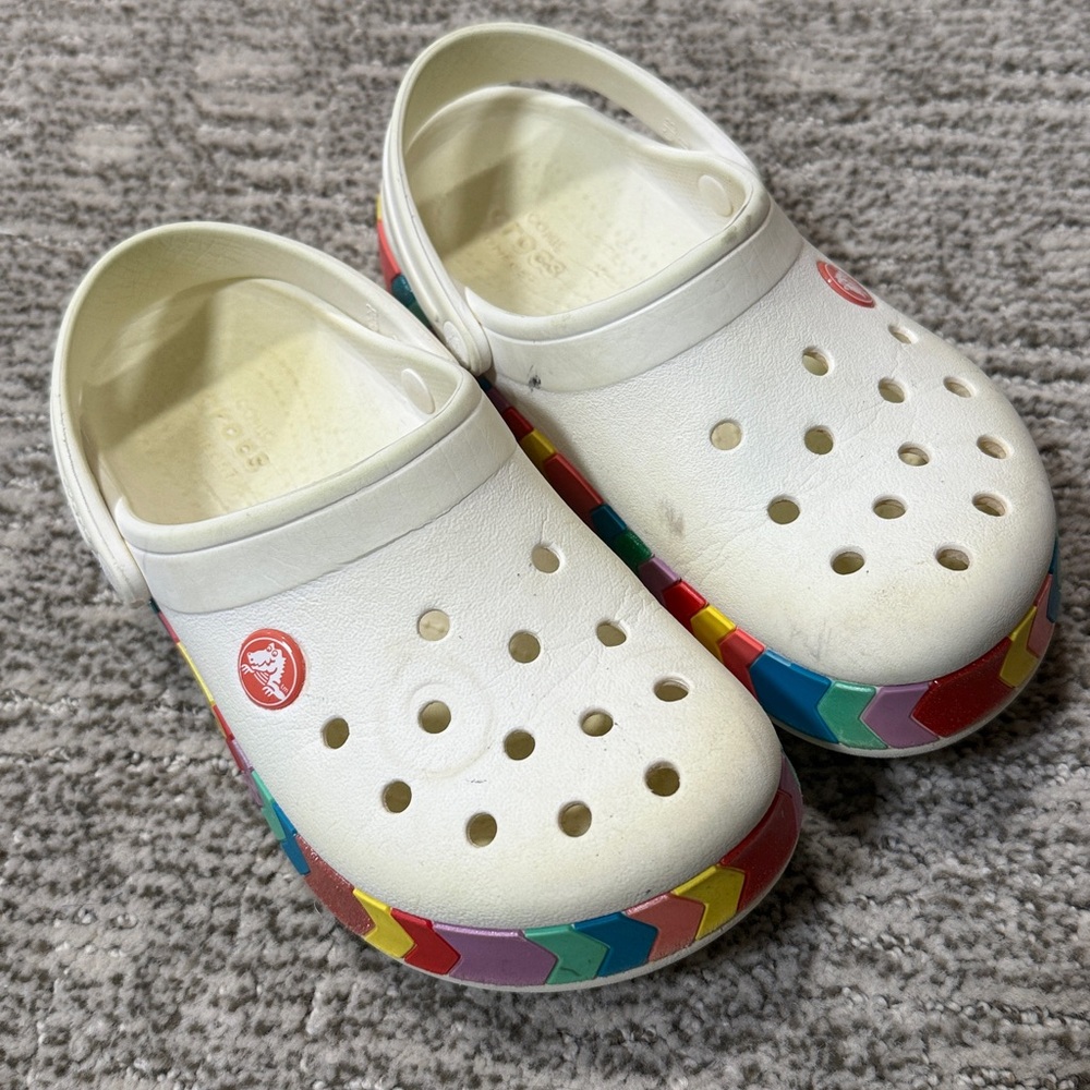 Colorful white and Chevron Crocs